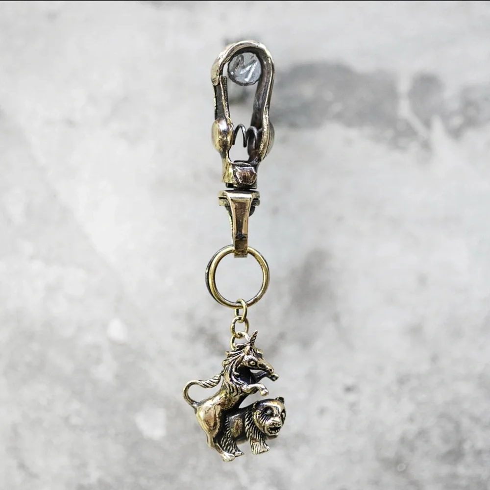 BlamoToys Unihorny Keychain: Oxidized Brass Unicorn & Panda Charm, Handmade Clip
